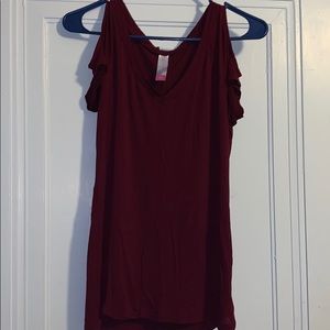 Maroon shoulder showing shirt